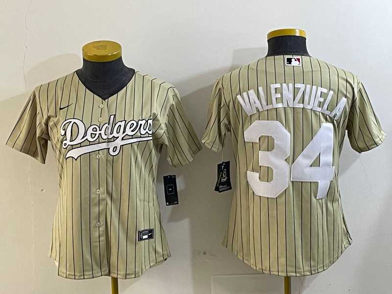 Womens Los Angeles Dodgers #34 Fernando Valenzuela Authentic Collection Stitched MLB Jersey